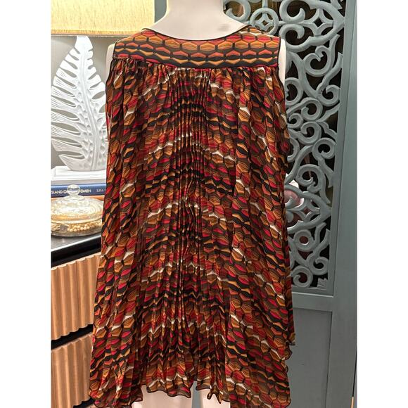 Lindsey Michele Pleated Trapeze Top/Shirt Fall Colors-Sleeveless-V Neck-Size S - Picture 4 of 5